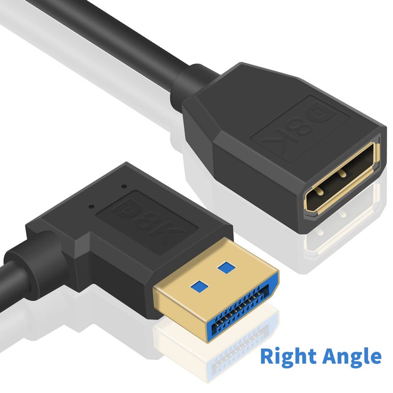 Poyiccot Right Angle Displayport 1.4 Cable, 90 Degree Displayport Extension Cable (8K/60Hz, 4k/144Hz), 32.4Gbps Short Display Port Male to Female DP 1.4 Cable Cord for PC, Laptop, 15cm (Pack of 2) - Image 2